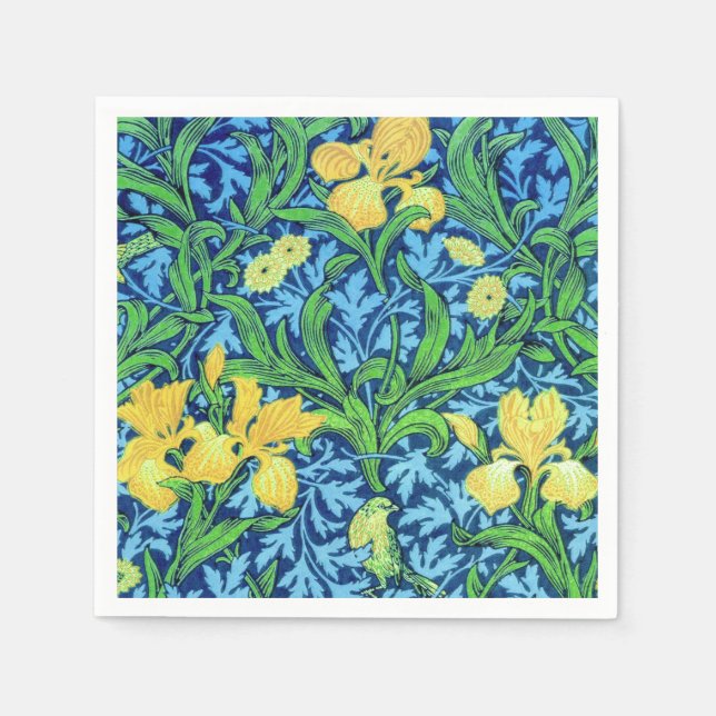 William Morris Irises, Gult and Cobalt Blue Pappersservett (Framsidan)