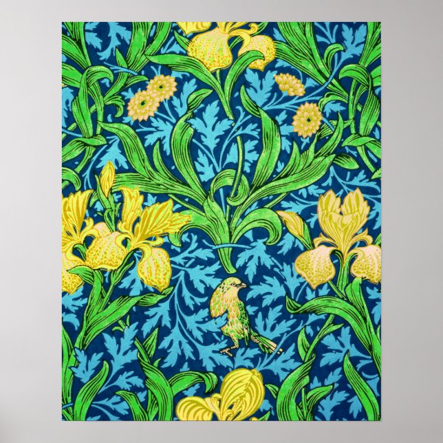 William Morris Irises, Gult and Cobalt Blue Poster (Framsidan)