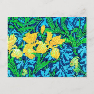 William Morris Irises, Gult and Cobalt Blue Vykort