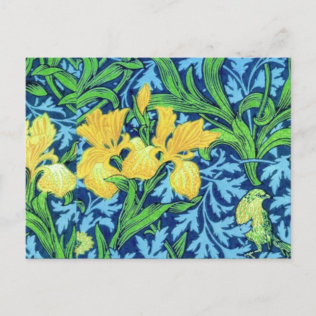 William Morris Irises, Gult and Cobalt Blue Vykort (Framsida)