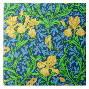 William Morris Irises, Gult och Cobalt Blue Kakelplatta