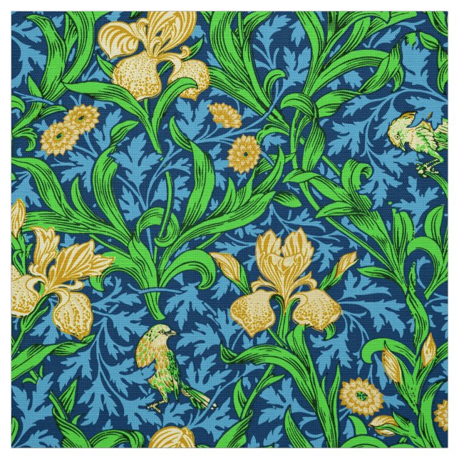 William Morris Irises, Gult och Cobalt Blue Tyg (Provkarta)
