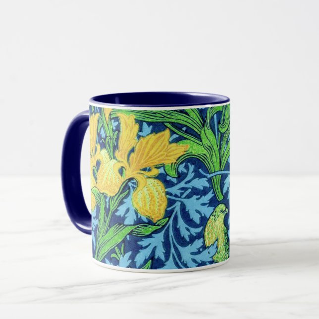 William Morris Irises, gult och koboltblått Mugg (Framsida vänster)