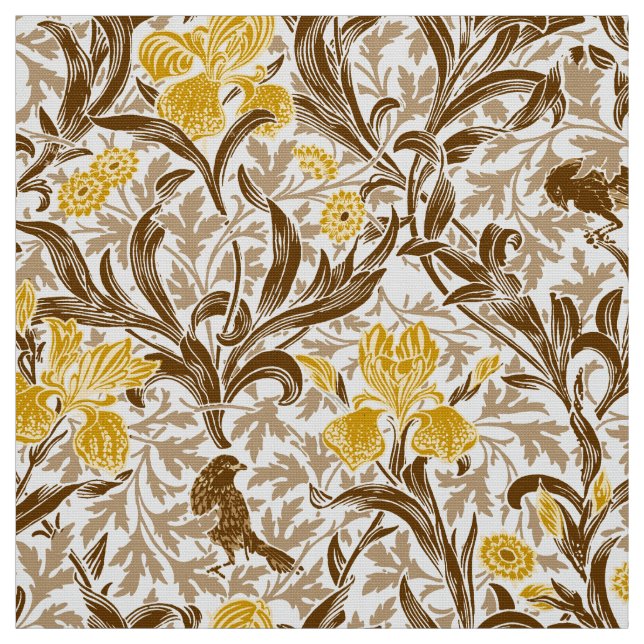 William Morris Irises, Mustard Guld, Brown & Beige Tyg (Provkarta)