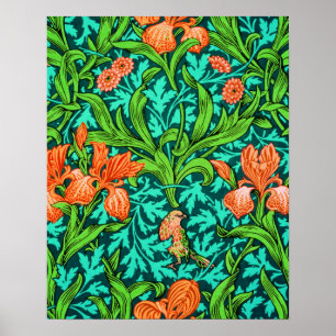 William Morris Irises, Orange och turkos Poster