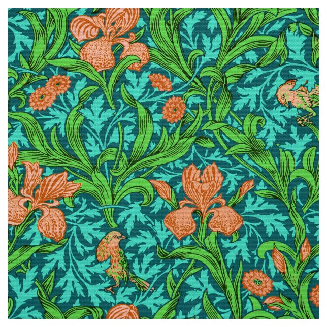 William Morris Irises, Orange och turkos Tyg (Provkarta)