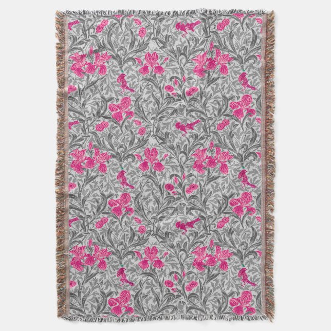 William Morris Irises, Rosa och Silver Grått / Grå Filt (Framsidan Vertikal)