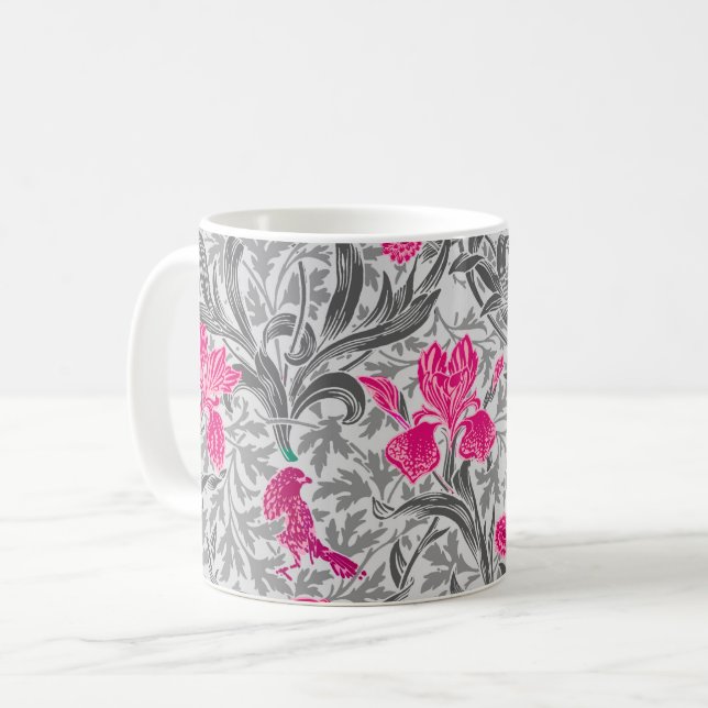 William Morris Irises, Rosa och Silver Grått / Grå Kaffemugg (Framsida vänster)