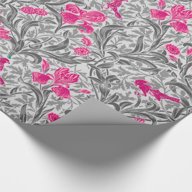 William Morris Irises, Rosa och Silver Grått / Grå Presentpapper (Hörn)