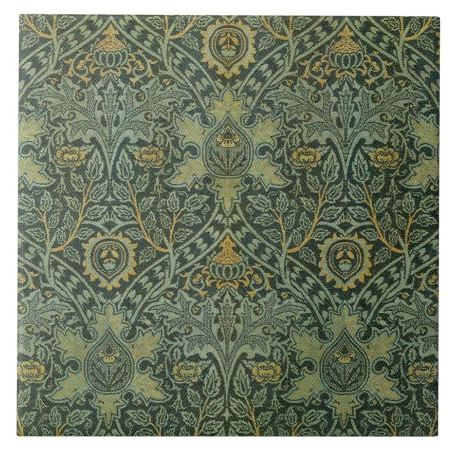 William Morris Ispahan Tealgrön Blommönsterkonst Kakelplatta (Framsidan)