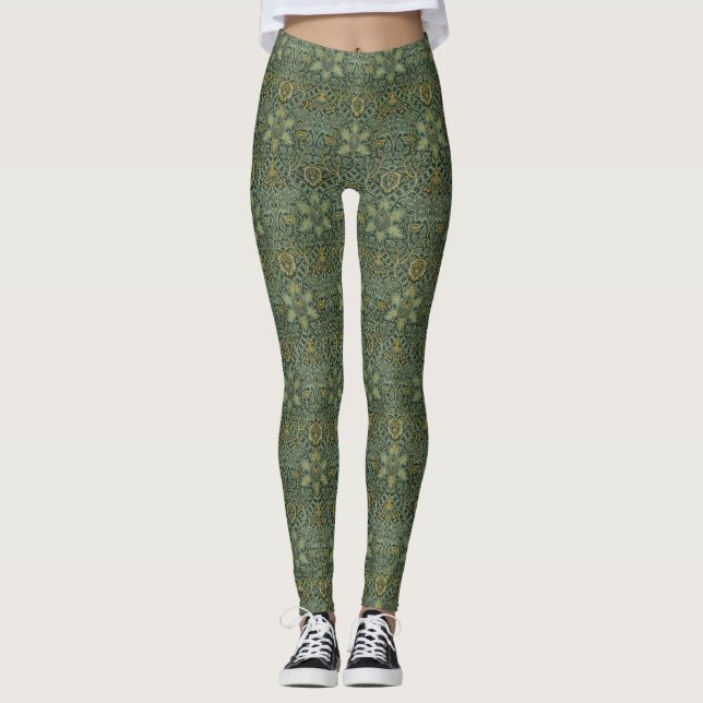 William Morris Ispahan Tealgrön Blommönsterkonst Leggings (Framsida)
