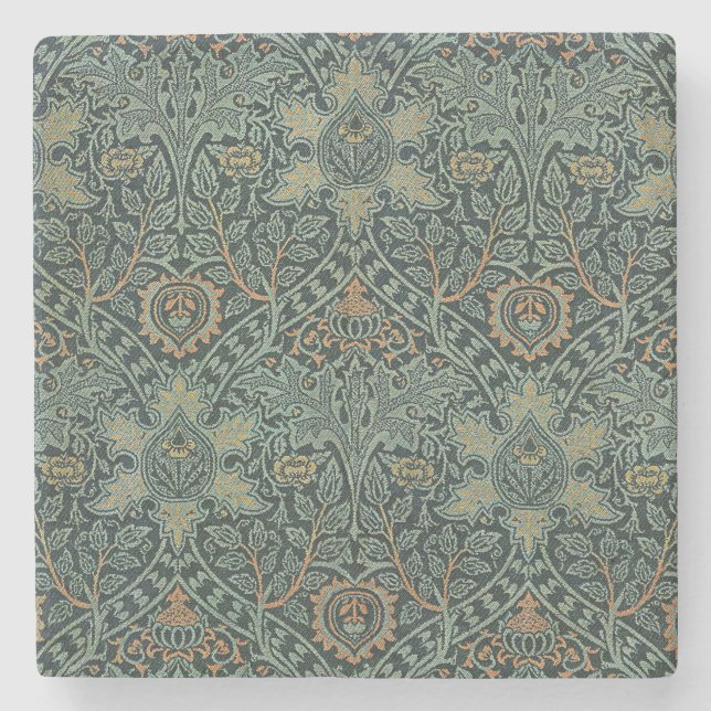 William Morris Ispahan Tealgrön Blommönsterkonst Stenunderlägg (Framsidan)