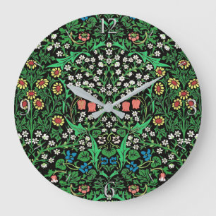 William Morris Jacobean Blommig, Svart Bakgrund Stor Klocka