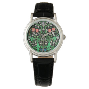 William Morris Jacobean Blommigt, Black Background Armbandsur