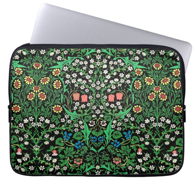 William Morris Jacobean Blommigt, Black Background Laptop Fodral (Framsidan)