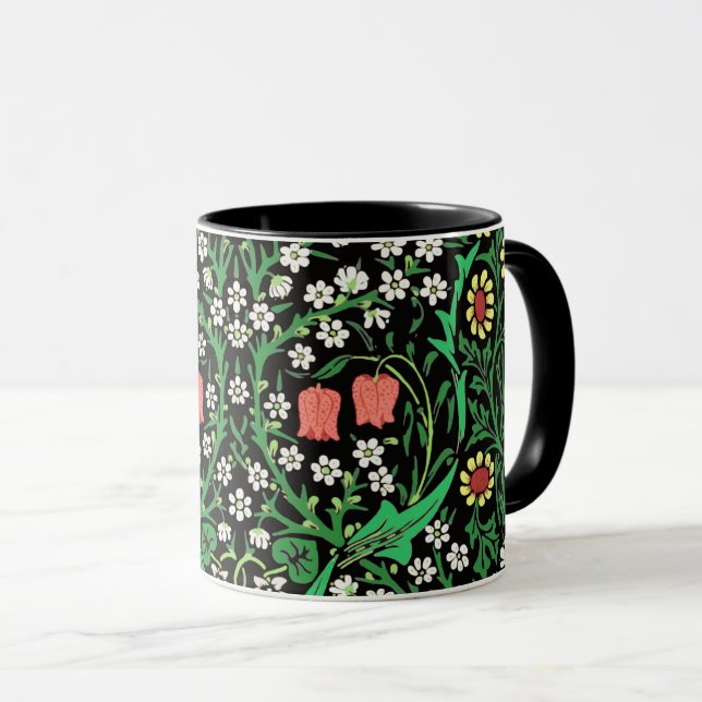 William Morris Jacobean Blommigt, Black Background Mugg (Framsida höger)