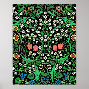 William Morris Jacobean Blommigt, Black Background Poster