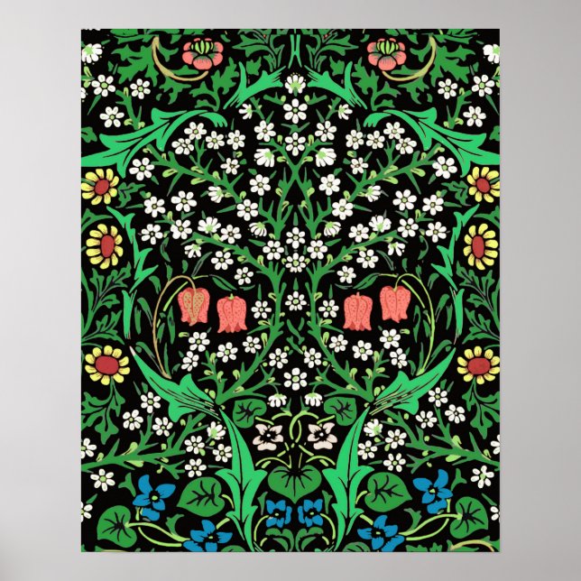 William Morris Jacobean Blommigt, Black Background Poster (Framsidan)