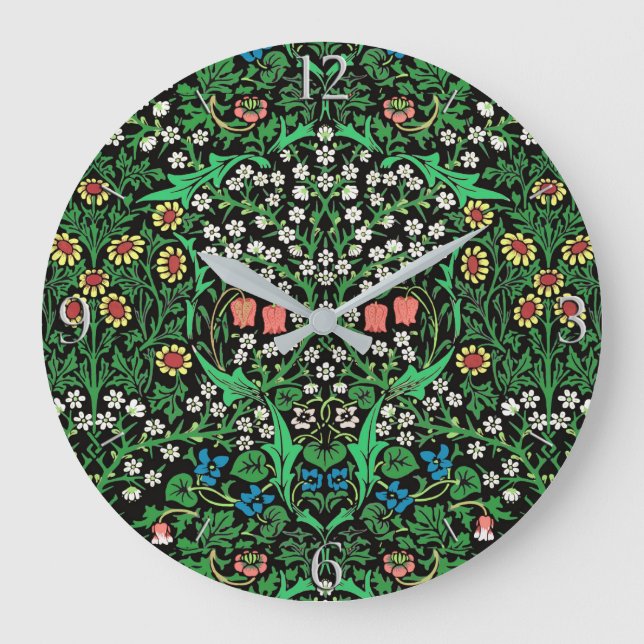 William Morris Jacobean Blommigt, Black Background Stor Klocka (Framsida)
