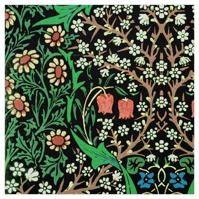 William Morris Jacobean Blommigt, Black Background Tyg (Provkarta)