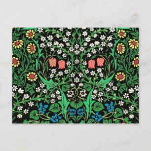 William Morris Jacobean Blommigt, Black Background Vykort