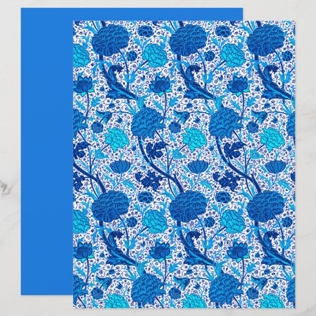 William Morris Jacobean Blommigt, Cobalt Blue (Fram/baksida)