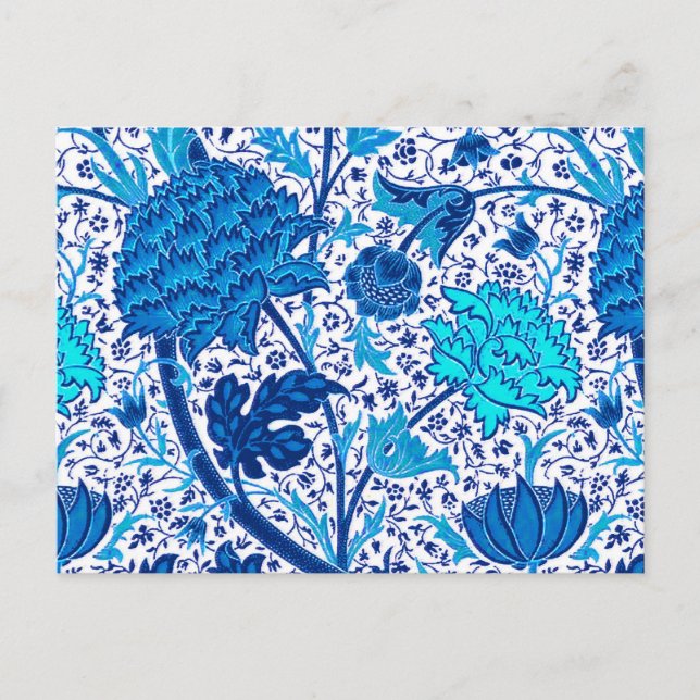 William Morris Jacobean Blommigt, Cobalt Blue Vykort (Framsida)