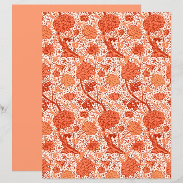 William Morris Jacobean Blommigt, Coral Orange (Fram/baksida)