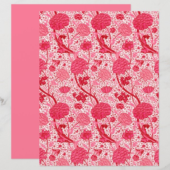William Morris Jacobean Blommigt, Coral Rosa (Fram/baksida)