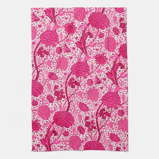 William Morris Jacobean Blommigt, Fuchsia Rosa Tow Kökshandduk (Vertikal)