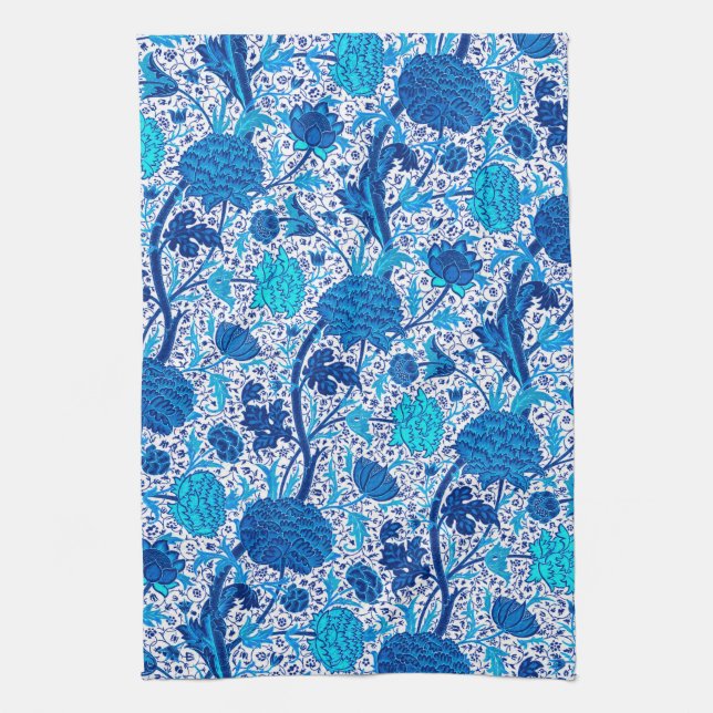 William Morris Jacobean blommigt, koboltblått Kökshandduk (Vertikal)