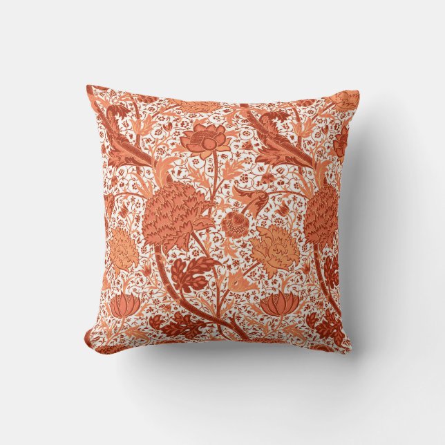 William Morris Jacobean blommigt, korallorange Kudde (Framsida)