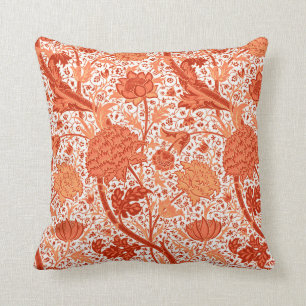 William Morris Jacobean blommigt, korallorange Kudde