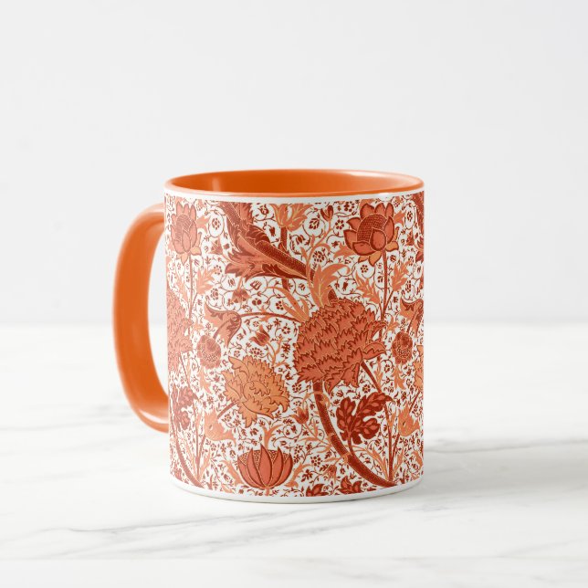 William Morris Jacobean blommigt, korallorange Mugg (Framsida vänster)