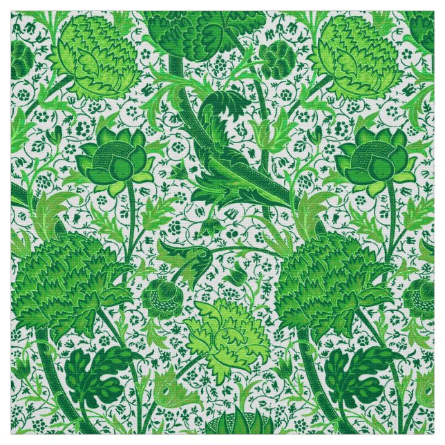 William Morris Jacobean blommigt, smaragdgrönt Tyg (Provkarta)