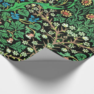 William Morris Jacobean blommigt, svart bakgrund Presentpapper