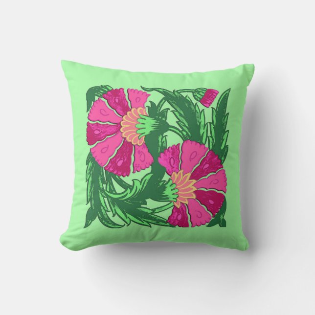 William Morris Jacobean, Fuchsia Rosa och Grönt Kudde (Framsida)