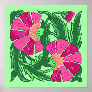 William Morris Jacobean, Fuchsia Rosa och Grönt Poster