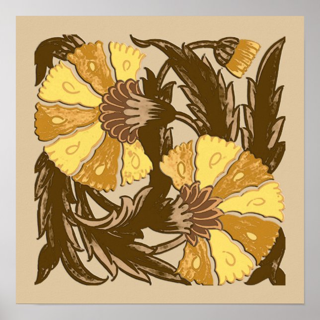 William Morris Jacobean, Mustard Guld och Brown Poster (Framsidan)