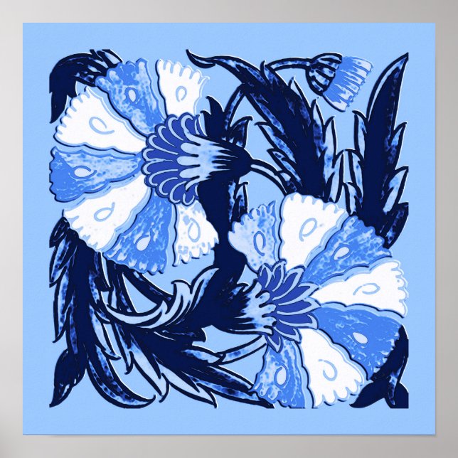 William Morris Jacobean, Navy och Light Blue Poster (Framsidan)