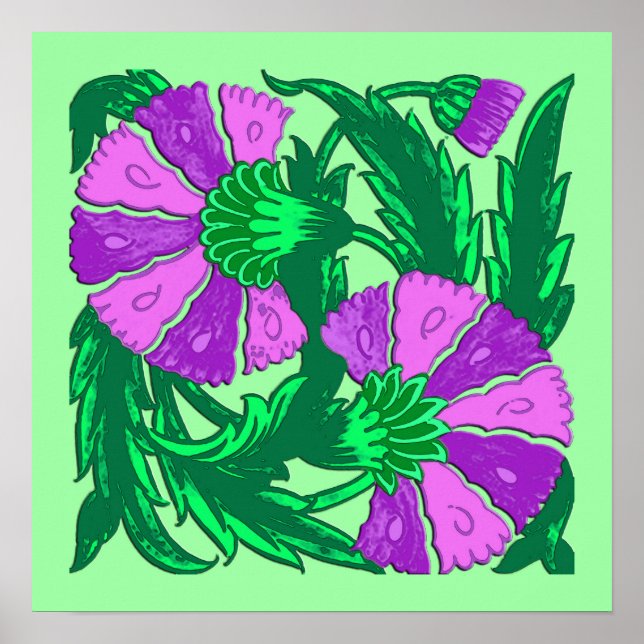 William Morris Jacobean, Orchid Lila och Grönt Poster (Framsidan)