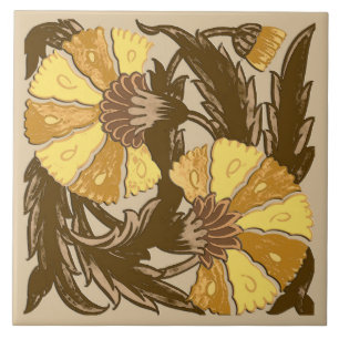 William Morris Jacobean senapsgultt guld och brunt Kakelplatta