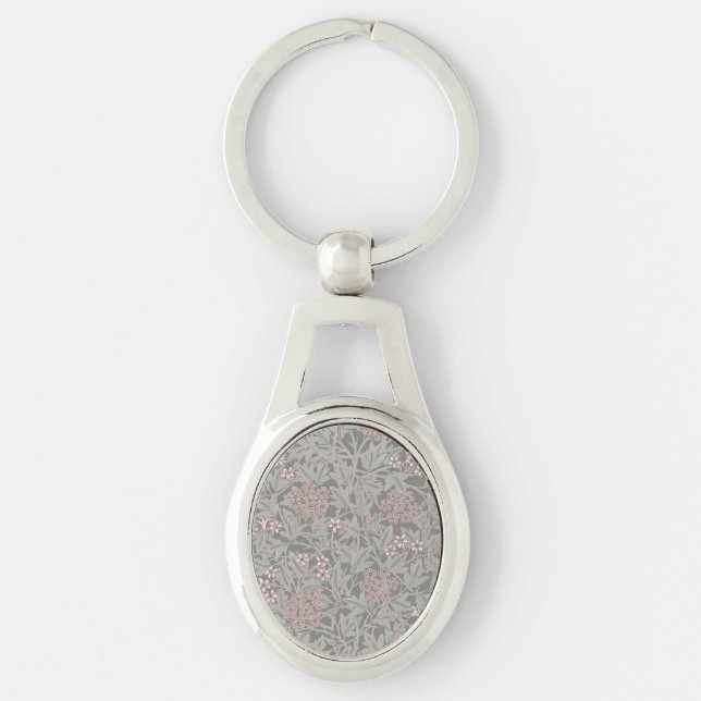 William Morris Jasmin Blommönster Ovalt Silverfärgad Nyckelring (Framsidan)