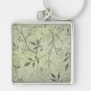 William Morris Jasmin Botanisk Vintage Antik Fyrkantig Silverfärgad Nyckelring