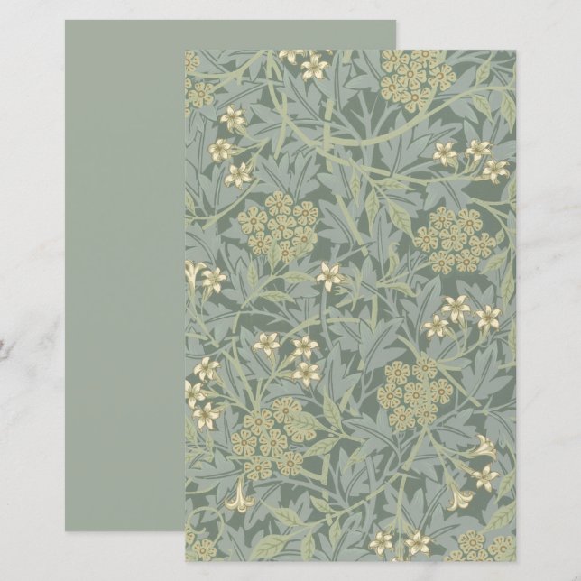 William Morris Jasmine Blue Grönt Botanical Art (Fram/baksida)