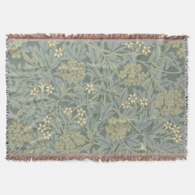 William Morris Jasmine Blue Grönt Botanical Art Filt (Framsidan)