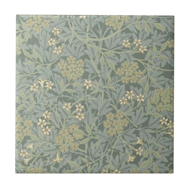 William Morris Jasmine Blue Grönt Botanical Art Kakelplatta (Framsidan)