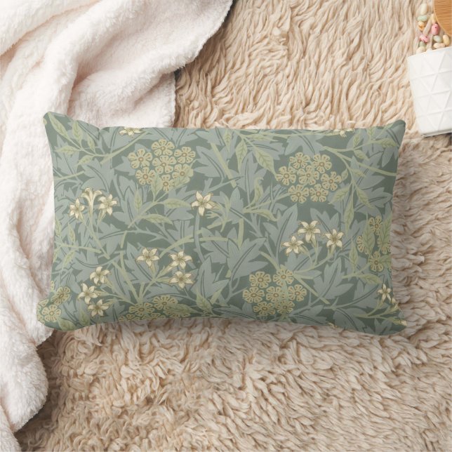 William Morris Jasmine Blue Grönt Botanical Art Lumbarkudde (Filt)