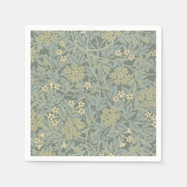 William Morris Jasmine Blue Grönt Botanical Art Pappersservett (Framsidan)