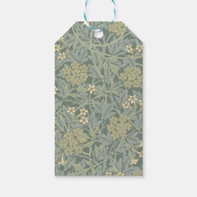 William Morris Jasmine Blue Grönt Botanical Art Presentetikett (Framsidan)